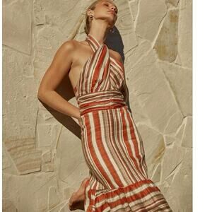 DISSH Stevie Linen Blend Striped Halter Dress 4